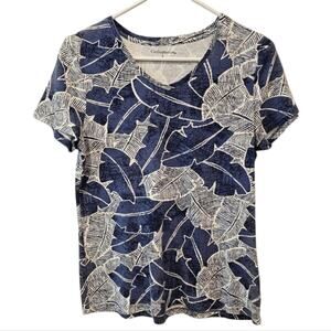 Croft & Barrow Blue Graphic Leaves Short Sleeve Shirt Large